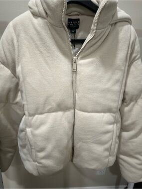 Boohoo Cream Hooded Puffer Jacket NEW